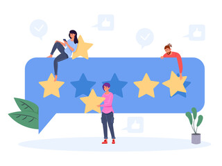 Customer giving evaluation. People choosing star rating in online app, student reviews for survey, client opinion, png illustration - obrazy, fototapety, plakaty