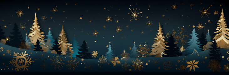 black and gold christmas background, in the style of dark teal and dark blue, decorative, realistic yet stylized
