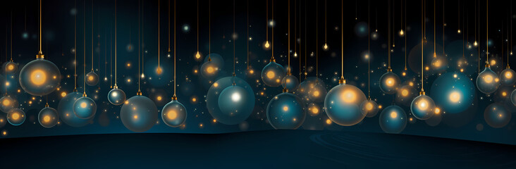 christmas background blue and gold flaming balls, in the style of dark teal and dark sky-blue - obrazy, fototapety, plakaty