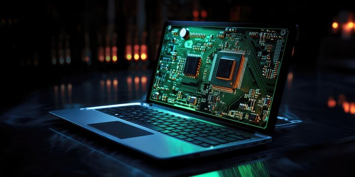 Laptop Computer Placed On A Circuit Board. Сoncept Nature-Inspired Wallpaper Designs, Stylish Home Office Decor, Diy Furniture Makeovers, Indoor Herb Gardening, Budget-Friendly Home Renovations