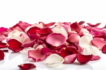 Rose petals isolated on the white background. Generative AI