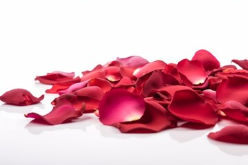 Rose petals isolated on the white background. Generative AI