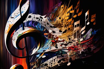 klucz wiolinowy, muzyka, symbol  abstrakcyjny kolorowy akrylowy malowany obraz Generative AI - obrazy, fototapety, plakaty