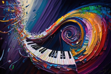 klucz wiolinowy, muzyka, symbol  abstrakcyjny kolorowy akrylowy malowany obraz Generative AI - obrazy, fototapety, plakaty