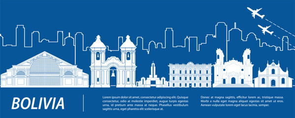 Bolivia famous landmark silhouette with blue and white color design,vector illustration - Powered by Adobe