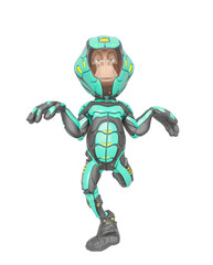 chimpanzee astronaut is happy and also dancing like a duck