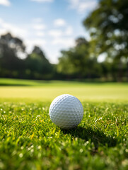 Obraz premium Golf ball on grass with sports field background