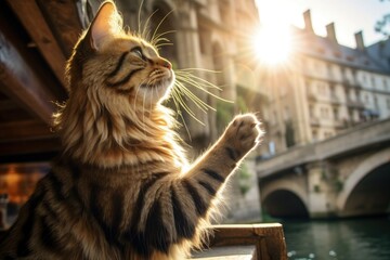 Cat at Pont Neuf in Paris France looking forward to Paris Olympics Olympic Games 2024 Bonjour Le...