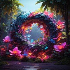 paradise of lush tropical foliage adorned with vibrant blossoms blankets this idyllic island