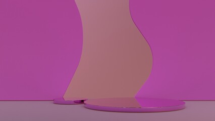 Pink Wave cylinder pedestal podium display, Empty room background. Abstract modern vector rendering 3d shape for products display presentation