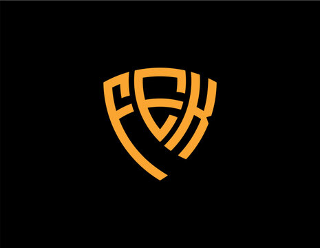 FEK creative letter shield logo design vector icon illustration