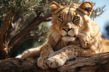 Fototapeta premium Portrait of a Liger Hybrid Offspring of Male Lion and Female Tiger