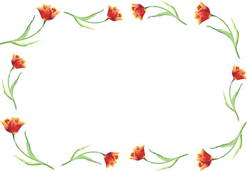 Template for frame with red tulips Watercolor floral border Colorful spring flowers for invitation postcard greeting card design poster Women's day 2025 Mother's day