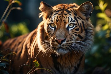 Portrait of a Liger Hybrid Offspring of Male Lion and Female Tiger