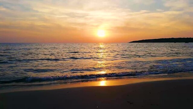 Amazing scene sunset Cyprus coral bay beach with sounds of the sea