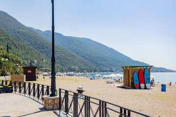 Scenic view of beach against clear sky - Powered by Adobe