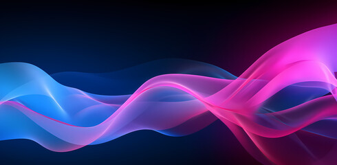 an abstract wavy blue and pink wave over black, in the style of smokey background, violet and magenta, delicate constructions, glossy finish, dark pink and sky-blue, wallpaper