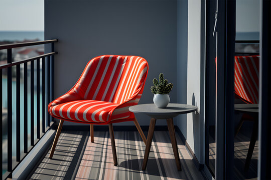  a colorful chair and table on a balcony ai generative
