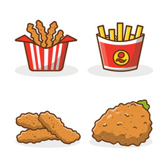 Collection Vector illustration Chicken Fried