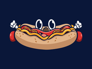 Hotdog food cartoon mascot logo design