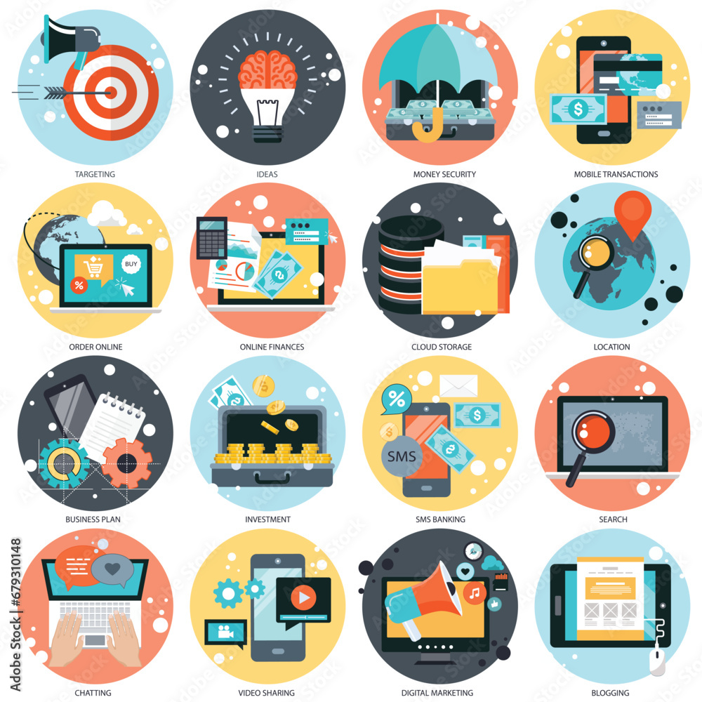Wall mural business and technology colorful modern icon set for websites and mobile applications. flat vector i