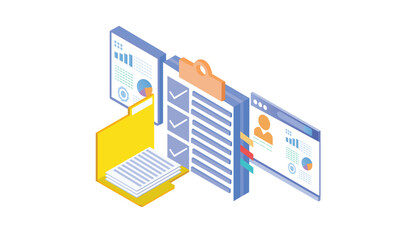 Isometric Security analysis checklist information.on white background.3D design.isometric vector design Illustration.