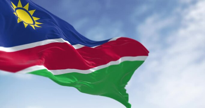 Namibia national flag waving on a clear day