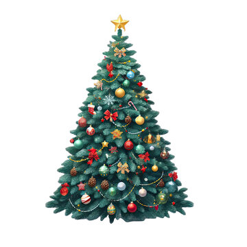  decorated christmas tree on transparent background or PNG file, easy to decorate your project