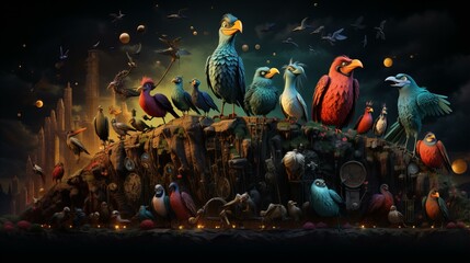 Vibrant Plumage Symphony: Captivating Colors of Peafowl, Exotic Birds, and Lush Wildlife - obrazy, fototapety, plakaty