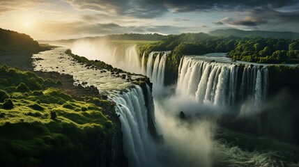 Iguazu Falls, Natural Wonder. Majestic Waterfall Between Argentina and Brazil - obrazy, fototapety, plakaty