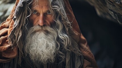 Close-up of Moses, historical biblical figure. - obrazy, fototapety, plakaty