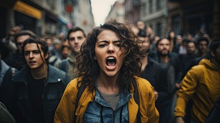 Angry people protesting at the demonstration. - obrazy, fototapety, plakaty