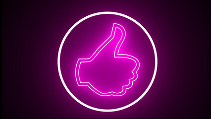 Glowing neon symbols like. Pink neon thumb-up sign. Thumb neon icon. like. Neon symbol on black...