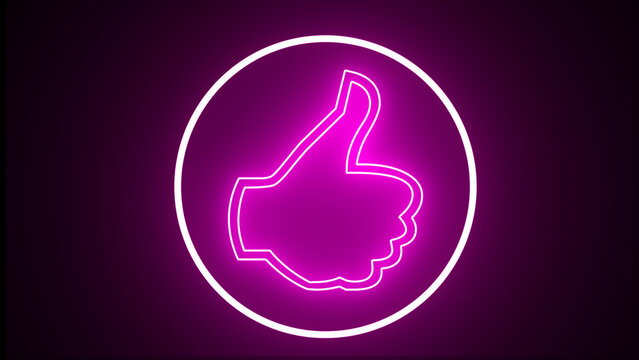 Glowing neon symbols like. Pink neon thumb-up sign. Thumb neon icon. like. Neon symbol on black background - Powered by Adobe