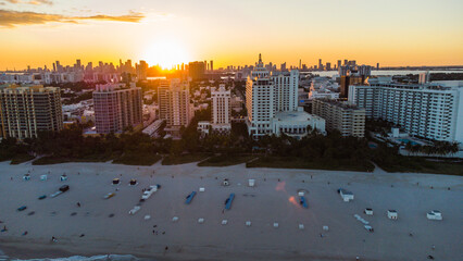 sunset over miami south beach florida usa