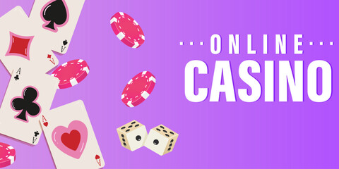 Casino banner with place for text.Tokens or chips, dice and cards. Gambling concept. Vector illustration EPS10.
