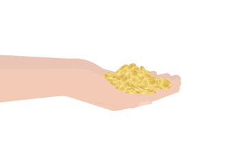 Obraz premium Hand Holding Coins. Vector Illustration Isolated on White Background. Investment and Saving Concept.