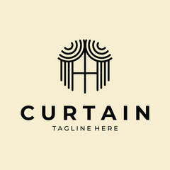 curtains line art logo icon vector template design minimalist