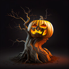 Eerie Halloween Scene: Premium Jack O'Lantern and Dead Tree