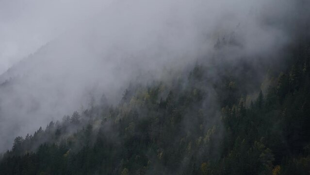 Fog over the mountains time lapse