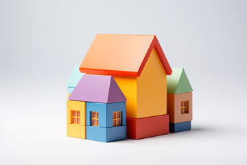 Colorful toy houses on a white background.