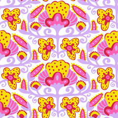 Seamless floral ornament. Flowers in doodle style. Vector illustration.