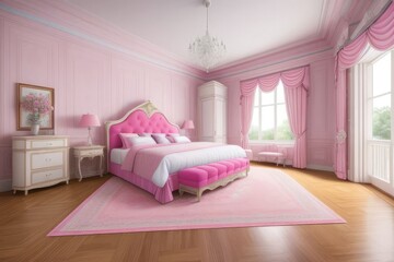 pink bedroom with couch