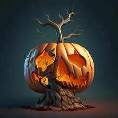 Premium Pumpkin Perch: Jack O'Lantern and Dead Tree Quality Scene