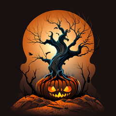 Ghostly Gourd Glow: Premium Jack O'Lantern and Dead Tree Scene