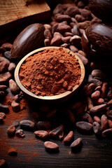Cocoa on a wooden background. Generative AI,