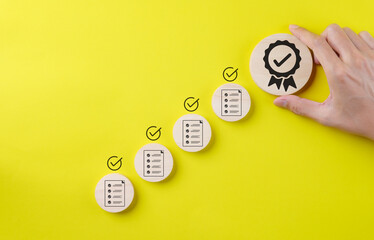 Quality certificate concept. quality assurance service guarantee control standard Internet business Technology, Document checklist, ISO Standardization, Insurance, Warranty, Best assured value, QA, QC