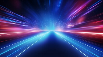 Acceleration speed motion on night road. Bright sparkling background. Panoramic high speed technology concept, light abstract background. Vector illustration.