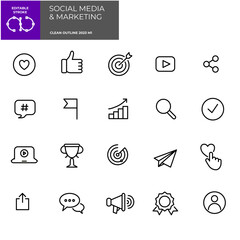 Fototapeta premium Social media marketing icon pack. Outline editable stroke
