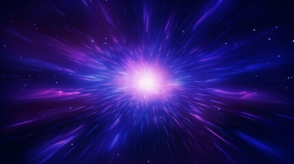 Fototapeta premium Explosion in universe. Cosmic background for event, party, carnival, celebration, anniversary or other. Abstract background in blue and purple neon glow colors. Speed of light in galaxy. Vector.